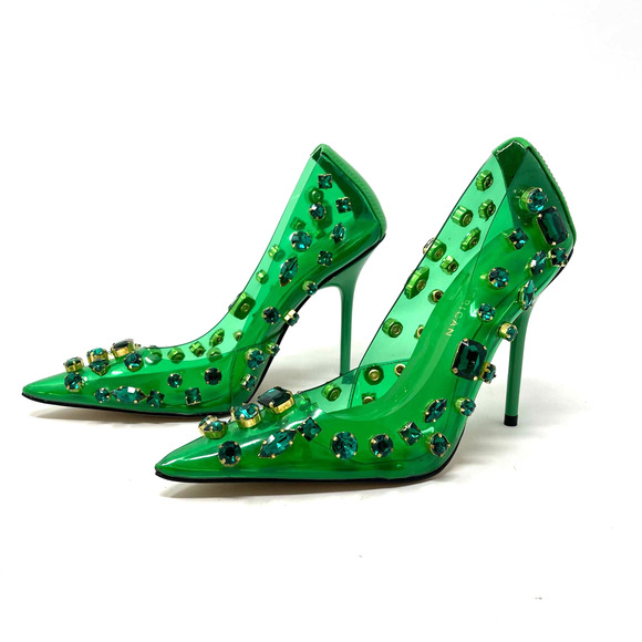 Good American Jeweled Emma Heels Size 7 Summer Green GSH008-X - Picture 1 of 9